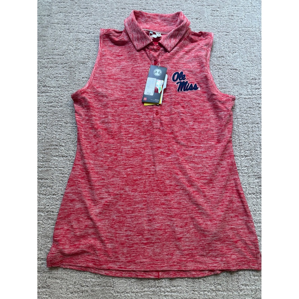 Under Armour Ole Miss Rebels Sleeveless Polo Women Medium Red NWT SEC UPF 50